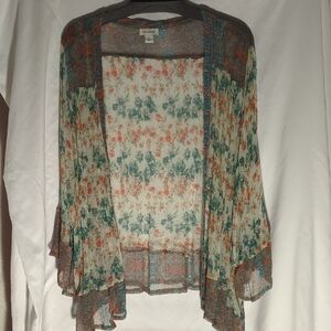 Sundance Cream And Teal Sheer Cardigan  L